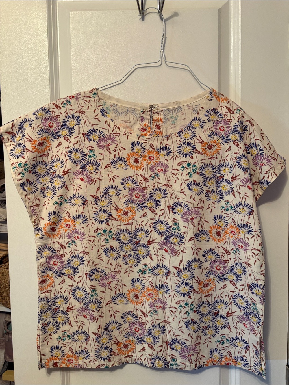 Cream Floral Short Sleeve Blouse with Multicolor Blooms